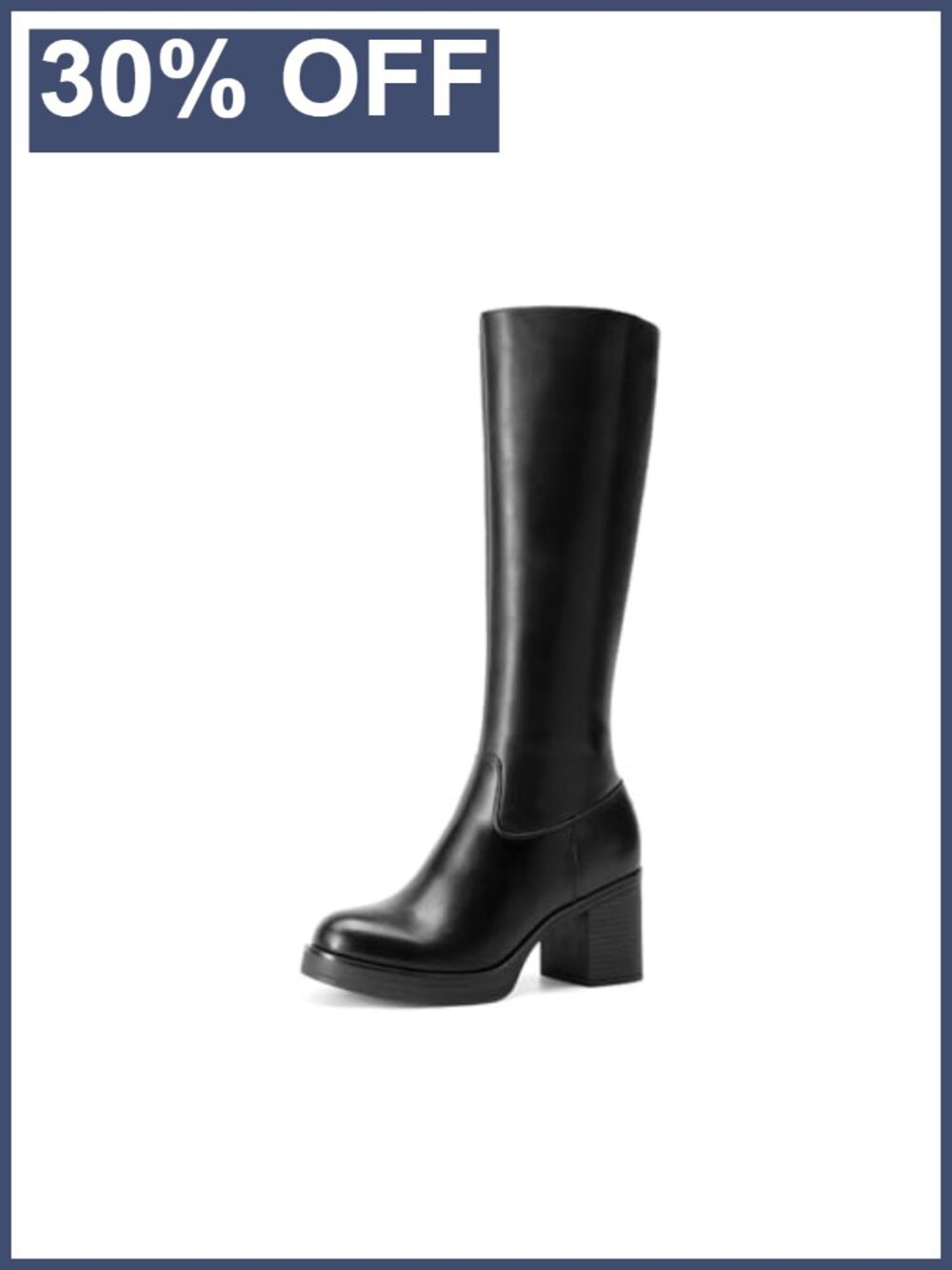 Platform Knee High Boots Round Toe Faux Leather Heeled Tall Boots